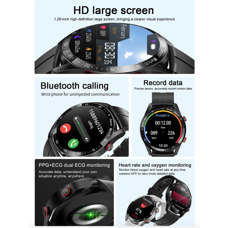 HW20 Smartwatch für Herren Damen, EKG PPG Bluetooth Anrufe, Herzfrequenz Blutdruck Sauerstoff Überwachung, iOS Android