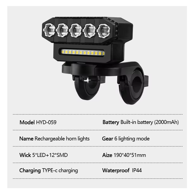 USB wiederaufladbare Fahrradlicht mit 120dB Fahrradhupe wasserdichte Frontleuchte und Sicherheitszubehör für Radfahrer