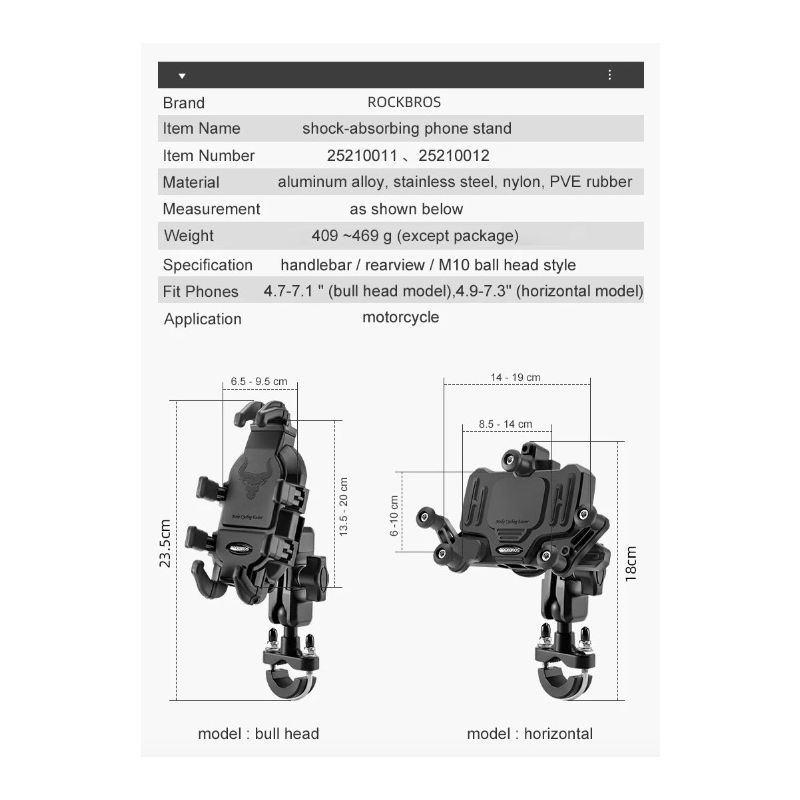 ROCKBROS Telefonhalter Fahrrad-Zubehör drehbarer Handyhalter mit robuster Aluminiumstruktur und Silikon Stoßdämpfung