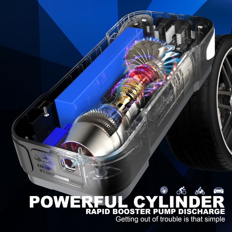 Starthilfe-Powerbank tragbares Ladegerät mit Notbeleuchtung 12V-Starthilfe für 4.0l Benzin 2.5l Dieselmotoren 150 PSI