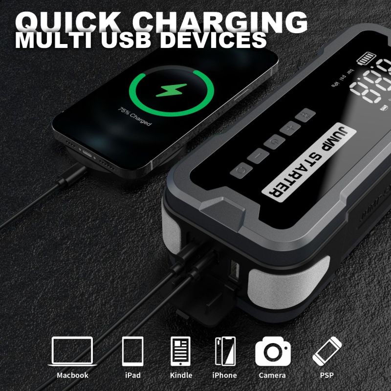 Starthilfe-Powerbank tragbares Ladegerät mit Notbeleuchtung 12V-Starthilfe für 4.0l Benzin 2.5l Dieselmotoren 150 PSI