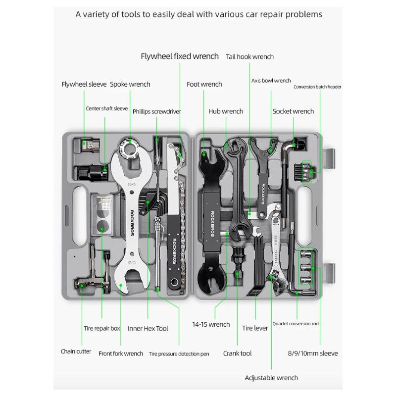ROCKBROS Fahrrad-Reparaturwerkzeug-Set Multifunktionales Reparaturset aus langlebigem Kohlenstoffstahl