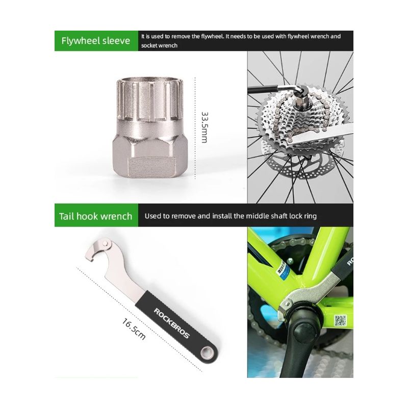 ROCKBROS Fahrrad-Reparaturwerkzeug-Set Multifunktionales Reparaturset aus langlebigem Kohlenstoffstahl