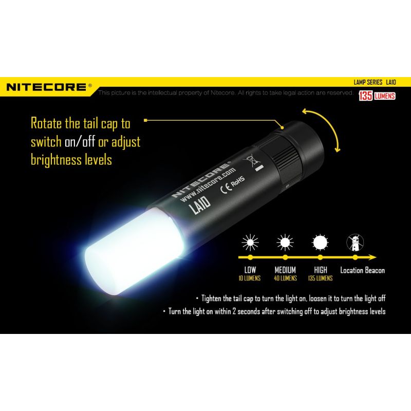 Nitecore LA10 Mini EDC Taschenlampe 135 Lumen kompakte Outdoor AA Batterie Lampe mit Drehmechanismus