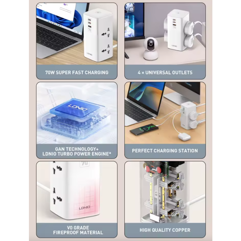 LDNIO 70W Steckdosenleiste | Multi Ladestation mit Überspannungsschutz & Leitungsfilter | USB-C USB-A