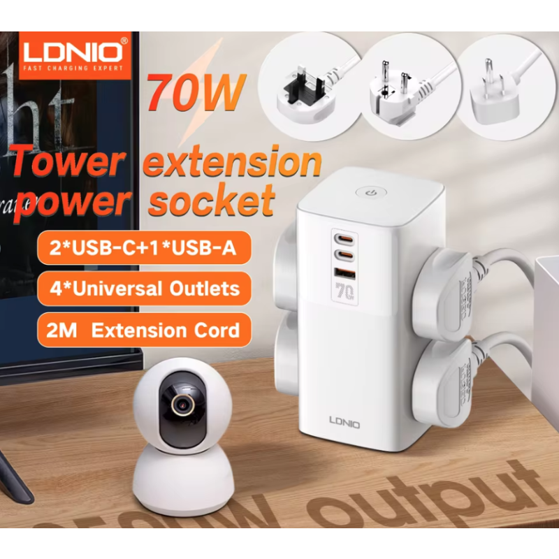 LDNIO 70W Steckdosenleiste | Multi Ladestation mit Überspannungsschutz & Leitungsfilter | USB-C USB-A