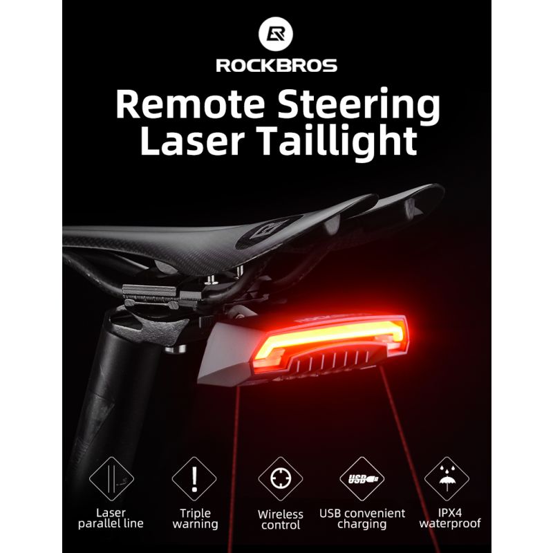 ROCKBROS LKWD-R1 Smart USB LED Fahrradlampe mit kabelloser Fernbedienung und Laserprojektor für Fahrradsicherheit