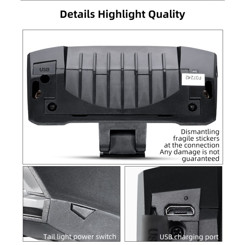 ROCKBROS LKWD-R1 Smart USB LED Fahrradlampe mit kabelloser Fernbedienung und Laserprojektor für Fahrradsicherheit