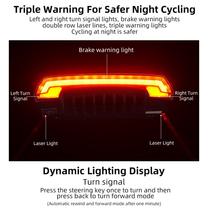 ROCKBROS LKWD-R1 Smart USB LED Fahrradlampe mit kabelloser Fernbedienung und Laserprojektor für Fahrradsicherheit