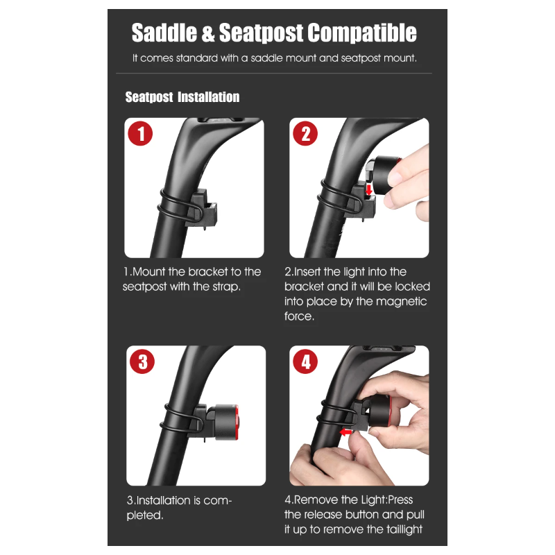 Gaciron LOOP-100 Fahrradrücklicht hohe Helligkeit Aluminiumlegierung mit Bremssensor für Straßensicherheit