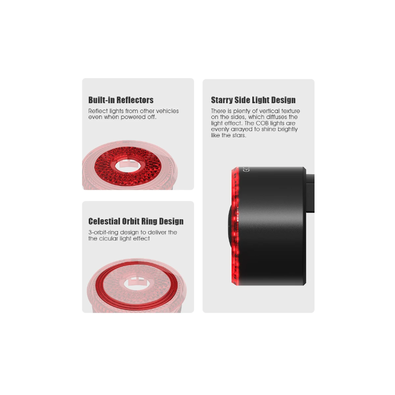 Gaciron LOOP-100 Fahrradrücklicht hohe Helligkeit Aluminiumlegierung mit Bremssensor für Straßensicherheit