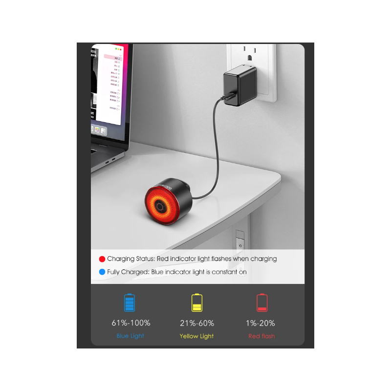 Gaciron LOOP-100 Fahrradrücklicht hohe Helligkeit Aluminiumlegierung mit Bremssensor für Straßensicherheit