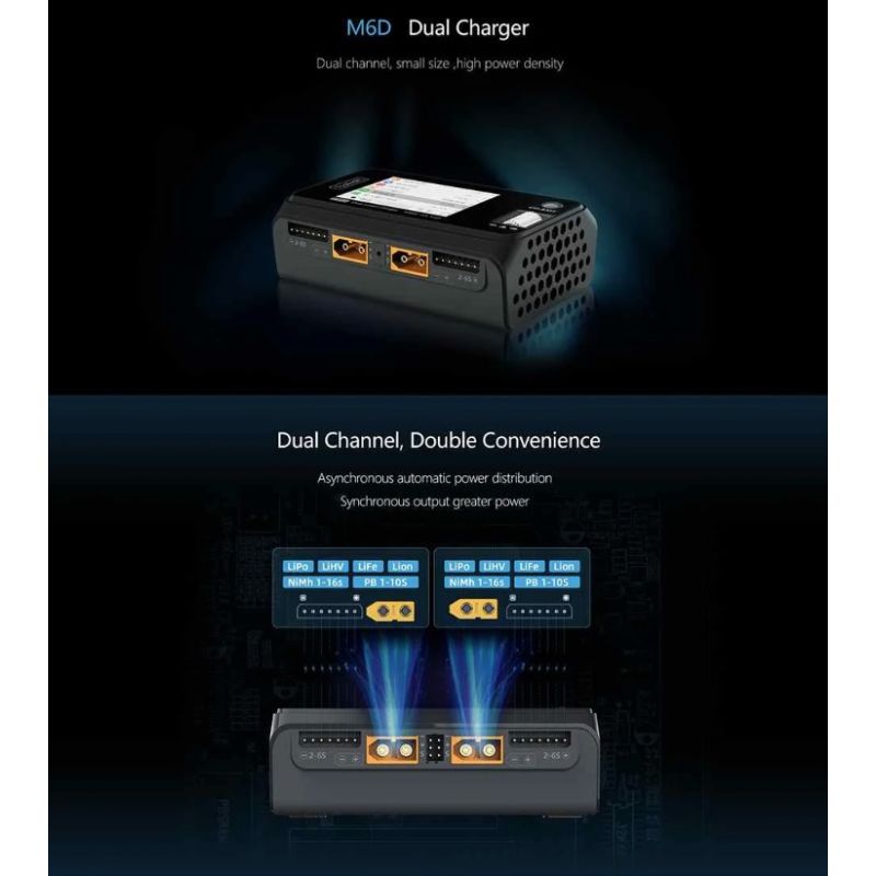 ToolkitRC M6D 500W 15A Zweikanal MINI Smart Ladegerät Entlader für LiPo LiHV LiFe NiMh Akkus RC Vielseitigkeit