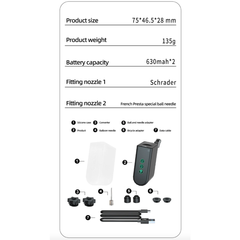 Tragbare elektrische Mini Fahrradpumpe mit hochpräzisem Drucksensor und Aluminiumlegierung für einfache Nutzung