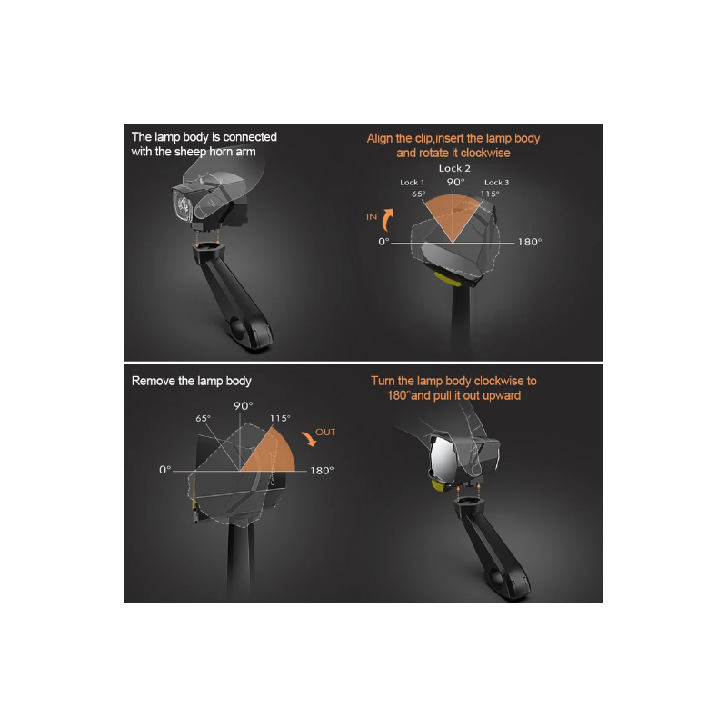 CarryBright CB800 Rückspiegel-Scheinwerfer innovatives Fahrradlicht aus Aluminiumlegierung für Fahrradsicherheit