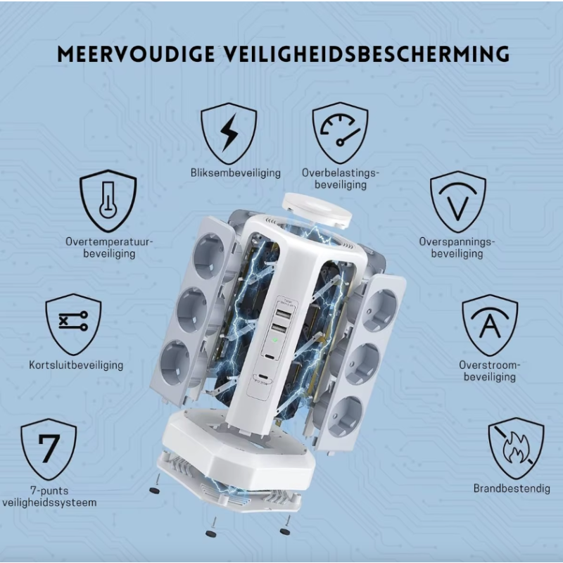 Steckdosenleiste XT-G3211 mit Überspannungsschutz, USB-Ladegerät, Nachtlicht. 4000W 16A Mehrfachsteckdose Stromverteiler!
