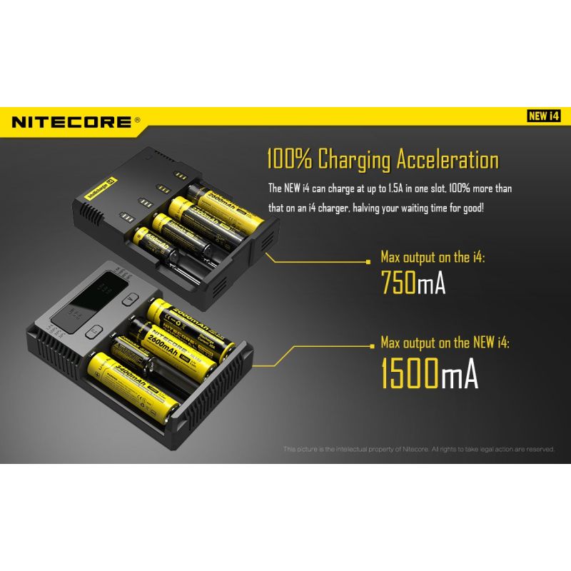 Nitecore NEW I4 Li-Ion Ladegerät intelligentes Laden für Lithium-Ionen und NiMH robuste Batteriepflege