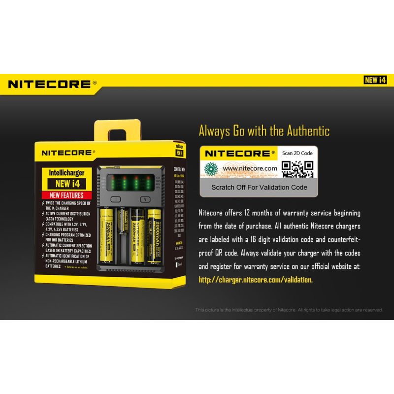 Nitecore NEW I4 Li-Ion Ladegerät intelligentes Laden für Lithium-Ionen und NiMH robuste Batteriepflege