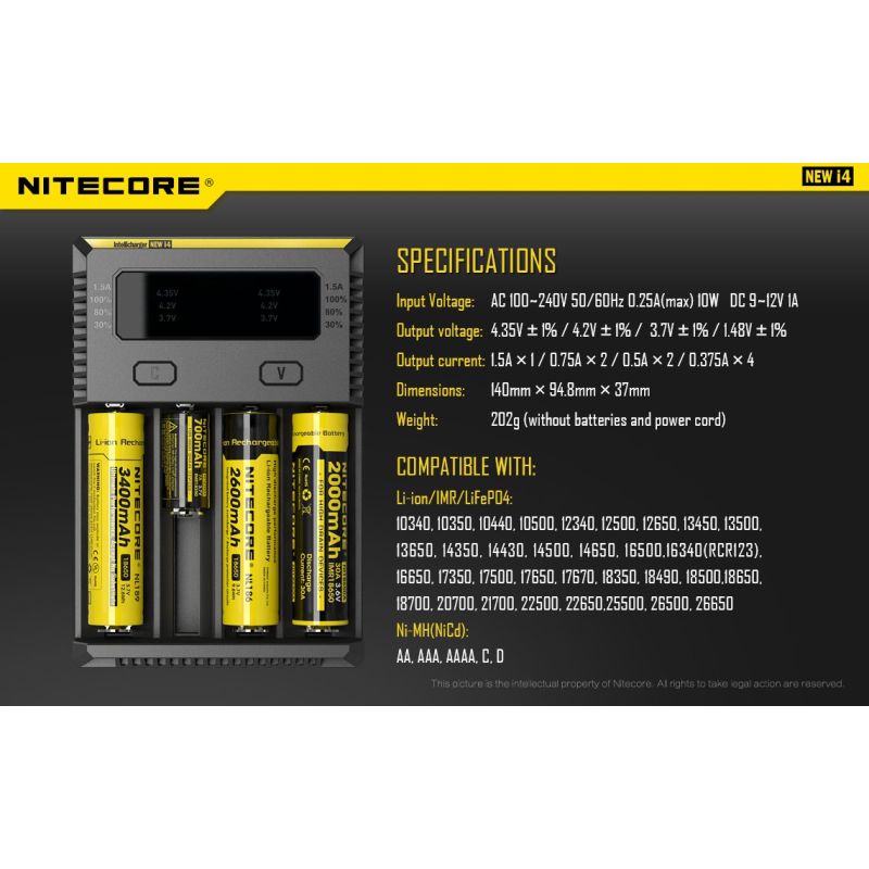 Nitecore NEW I4 Li-Ion Ladegerät intelligentes Laden für Lithium-Ionen und NiMH robuste Batteriepflege