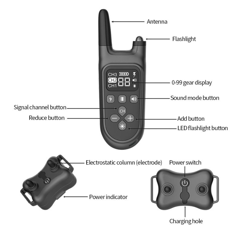 Neues 800m Elektro-Hundetrainingshalsband wasserdicht wiederaufladbar mit Fernbedienung für humanes Hundetraining