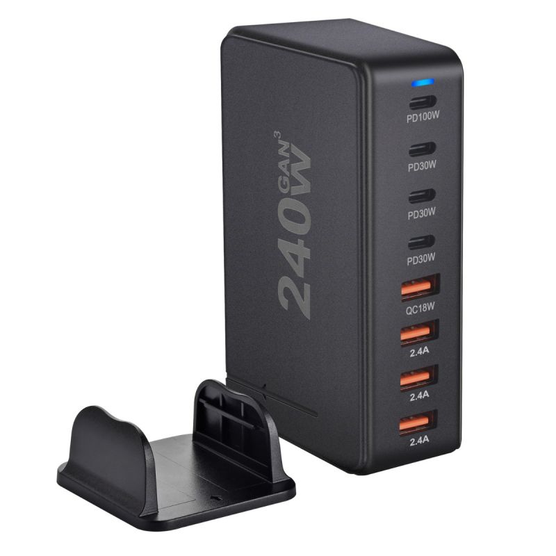 240W Desktop GaN Ladegerät 8-Port USB Typ C Schnellladung 3.0 Mehrgeräte-Ladegerät für Smartphone Tablet Laptop