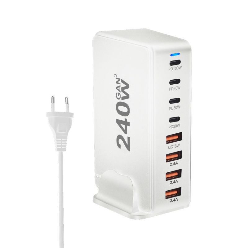 240W Desktop GaN Ladegerät 8-Port USB Typ C Schnellladung 3.0 Mehrgeräte-Ladegerät für Smartphone Tablet Laptop