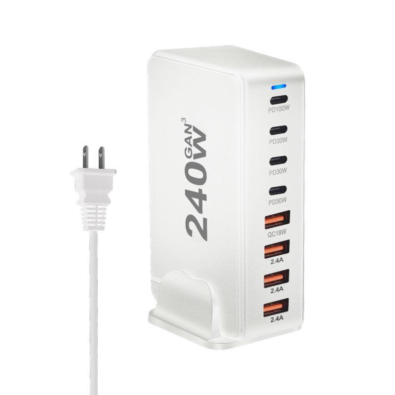 240W Desktop GaN Ladegerät 8-Port USB Typ C Schnellladung 3.0 Mehrgeräte-Ladegerät für Smartphone Tablet Laptop