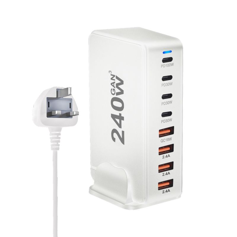 240W Desktop GaN Ladegerät 8-Port USB Typ C Schnellladung 3.0 Mehrgeräte-Ladegerät für Smartphone Tablet Laptop