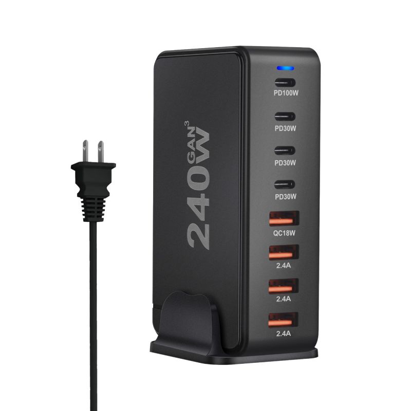 240W Desktop GaN Ladegerät 8-Port USB Typ C Schnellladung 3.0 Mehrgeräte-Ladegerät für Smartphone Tablet Laptop