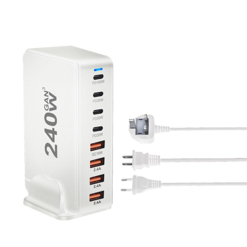 240W Desktop GaN Ladegerät 8-Port USB Typ C Schnellladung 3.0 Mehrgeräte-Ladegerät für Smartphone Tablet Laptop