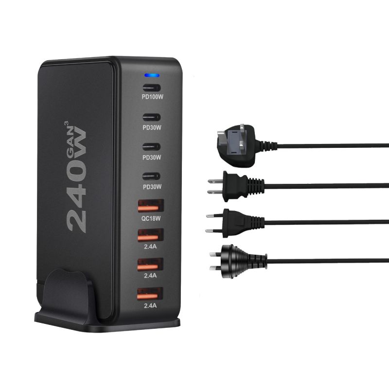 240W Desktop GaN Ladegerät 8-Port USB Typ C Schnellladung 3.0 Mehrgeräte-Ladegerät für Smartphone Tablet Laptop