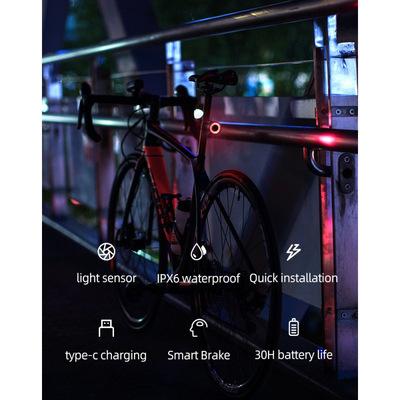 ROCKBROS Q3 Fahrrad Rücklicht MTB Rennrad mit Smart Bremssensor IPX6 wasserdicht für sicheres Nacht Radfahren