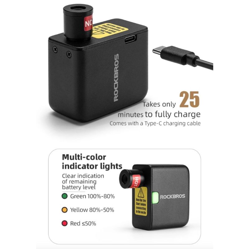 ROCKBROS tragbare Fahrradpumpe Mini-Elektro-Luftpumpe 100PSI für Auto Motorrad Fahrrad langlebig leicht