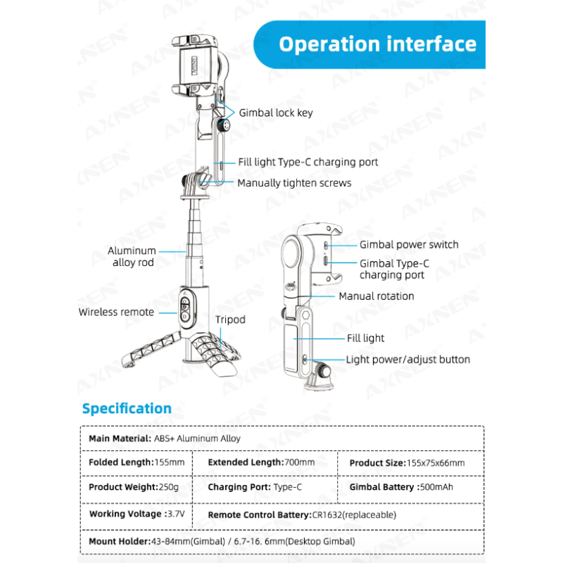 Q18 Selfie Stick mit 360 Grad Drehung Gimbal Stabilisator Intelligentes Tracking Fotografie Zubehör