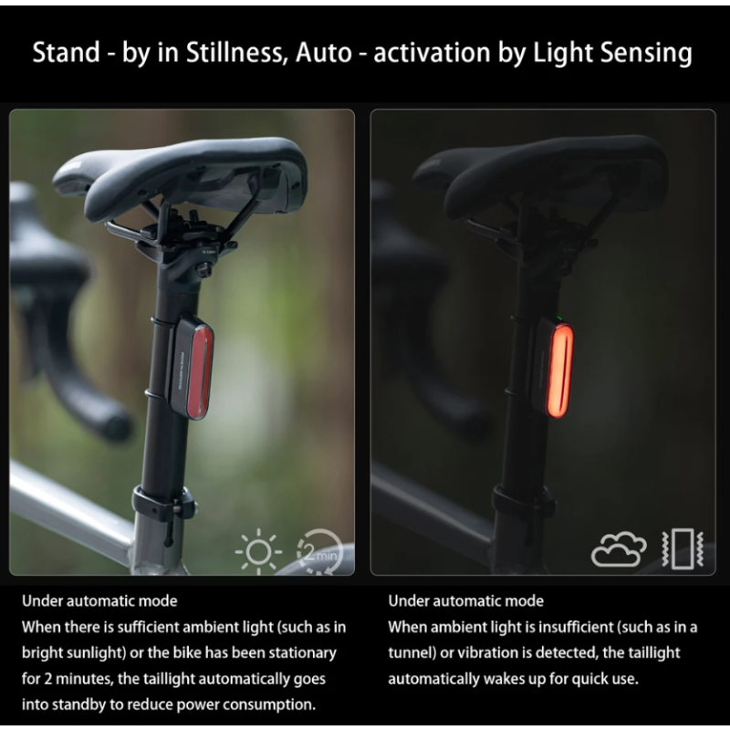 ROCKBROS Smart Sensor Fahrradrücklicht Magnetisch IPX6 Wasserdicht | Automatisches Sicherheitslicht für Nachtfahrten Mountainbike Citybike