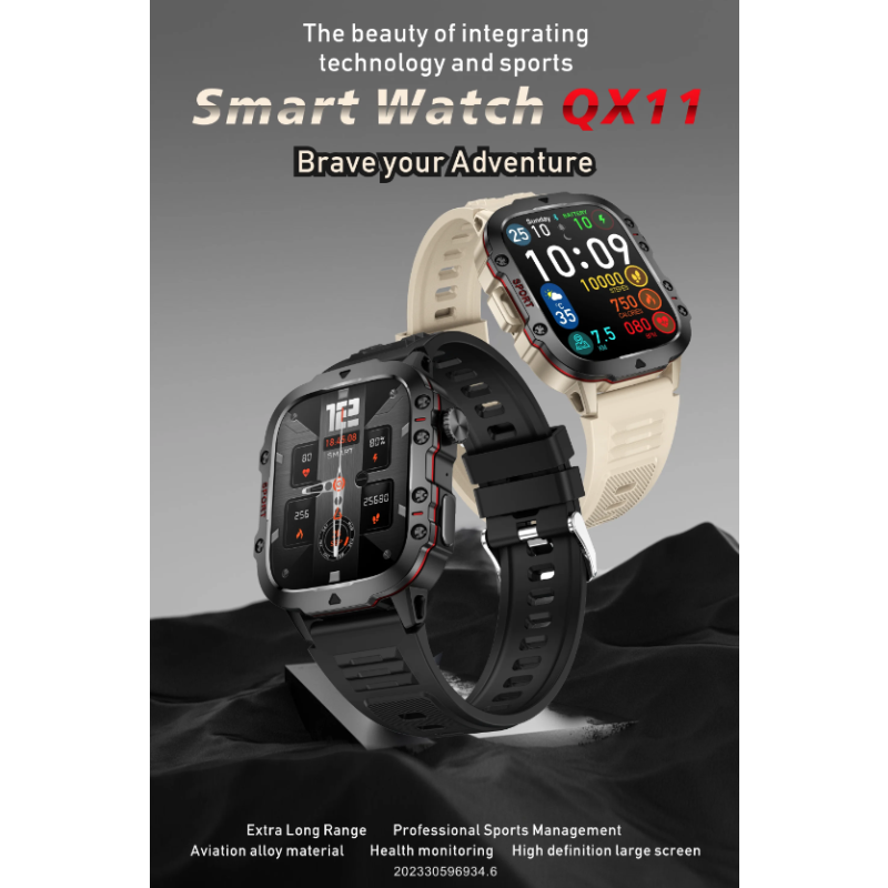 QX11 Smartwatch Herren, IP68 5ATM Outdoor Sport Fitness Tracker mit BT Call & Gesundheitsmonitor