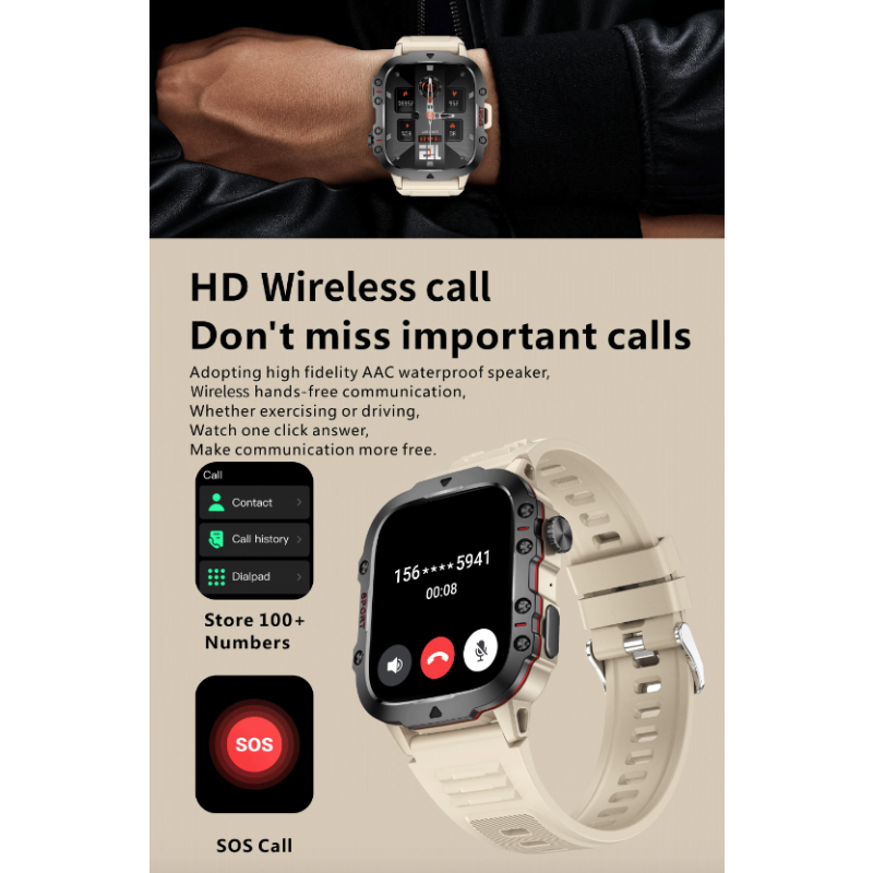 QX11 Smartwatch Herren, IP68 5ATM Outdoor Sport Fitness Tracker mit BT Call & Gesundheitsmonitor