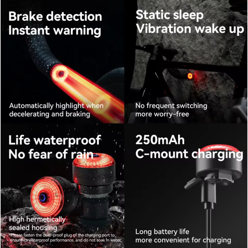 ROCKBROS R0 Lenkerendstopfen Fahrradlicht Typ-C | Rücklicht für MTB & Rennrad - Mehr Sicherheit