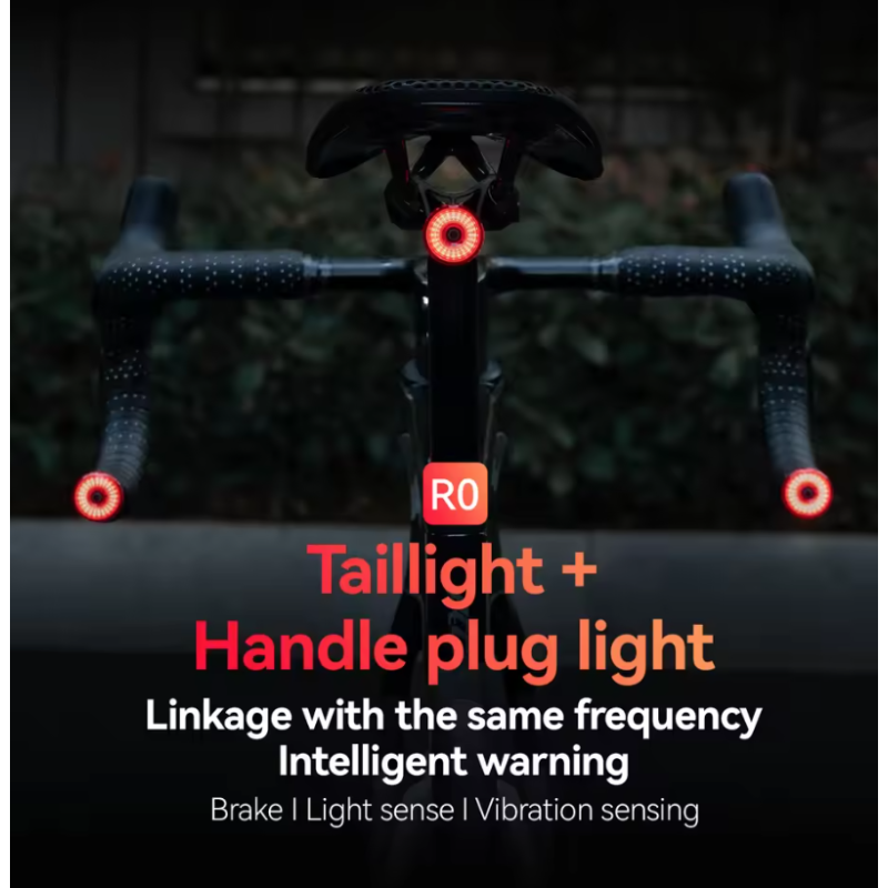 ROCKBROS R0 Lenkerendstopfen Fahrradlicht Typ-C | Rücklicht für MTB & Rennrad - Mehr Sicherheit