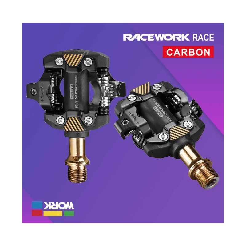 RACEWORK MTB Pedale selbstverriegelnd langlebig mit Carbon Chromstahl für Mountainbike Trailfahren Komfort
