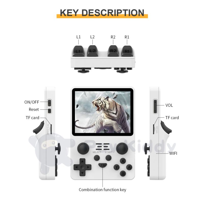 POWKIDDY RGB20S Handheld-Spielkonsole Retro-Gaming 3,5 Zoll HD-Display Geschenk für Kinder immersive Grafiken