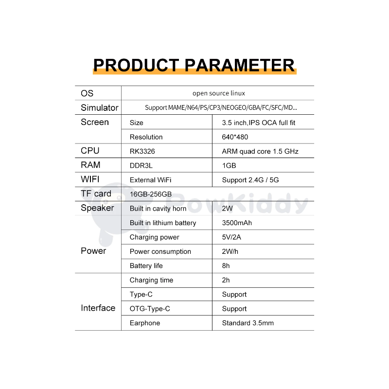 POWKIDDY RGB20S Retro-Gaming Handheld-Konsole RK3326 mit 3,5-Zoll-4:3-IPS-Bildschirm für nostalgisches Gaming