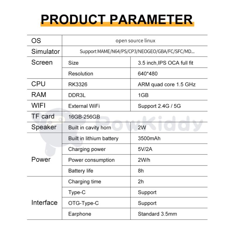 POWKIDDY RGB20S Handheld-Spielkonsole Retro-Gaming 3,5 Zoll HD-Display Geschenk für Kinder immersive Grafiken