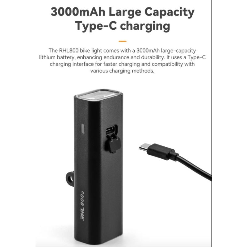 ROCKBROS RHL-1000LUMEN Fahrrad-Frontlicht 1000 Lumen Aluminiumlegierung regendicht Typ-C wiederaufladbar