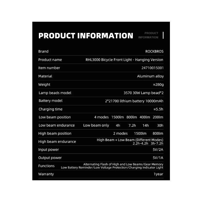 ROCKBROS RHL3000 Fahrradlicht 3000 Lumen wasserdicht MTB Rennrad Fahrradzubehör wiederaufladbar Aluminium