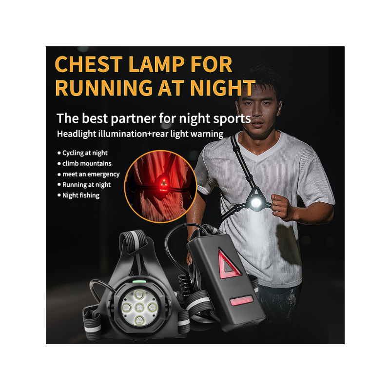 Lauflicht LED-Brustlicht mit Rückenwarnlicht, 90° verstellbar, wasserdicht & ultraleuchtend für Nachtlauf!