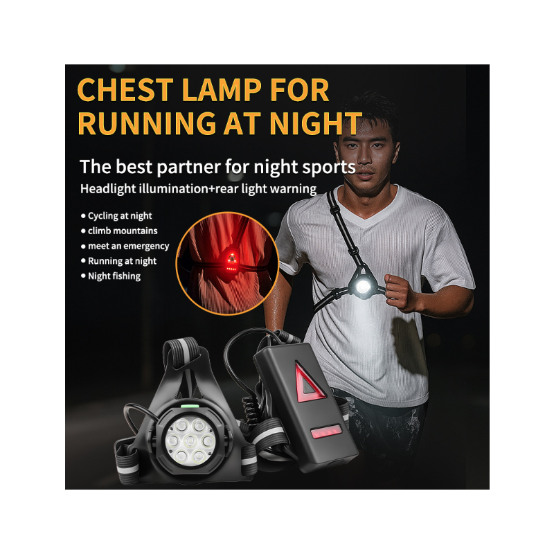 Lauflicht LED-Brustlicht mit Rückenwarnlicht, 90° verstellbar, wasserdicht & ultraleuchtend für Nachtlauf!