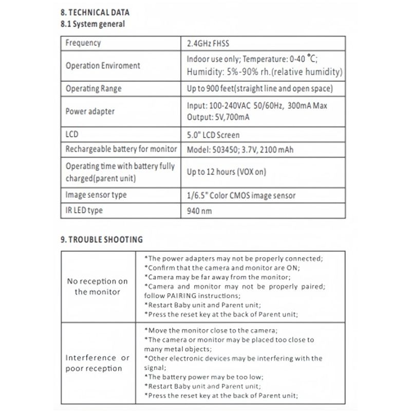 5 Zoll Baby Monitor Kamera SM650 Babysicherheit HD 720P Tragbarer Video Monitor mit langer Akkulaufzeit