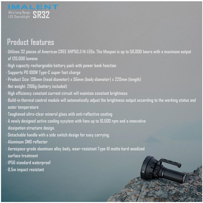 IMALENT SR32 120000 Lumen Leistungsstarke Taschenlampe für Abenteuer Outdoor-Beleuchtung Notfallwerkzeug