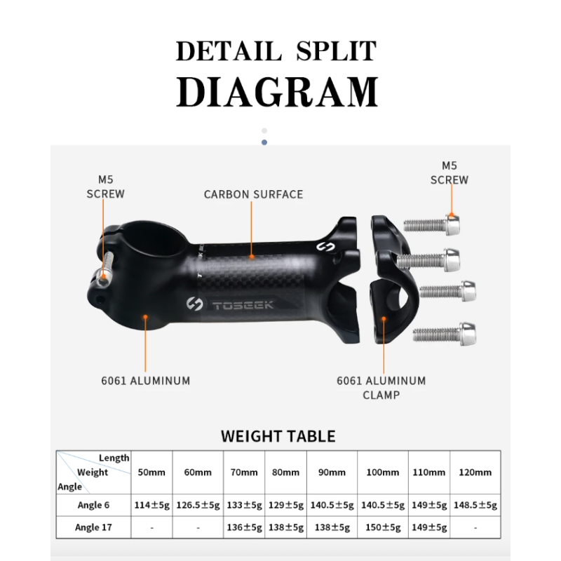 TOSEEK Fahrrad Lenker Vorbau 28.6mm 31.8mm Aluminium Carbon einstellbarer Winkel leicht langlebig MTB Zubehör